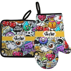 Graffiti Oven Mitt & Pot Holder Set w/ Name or Text