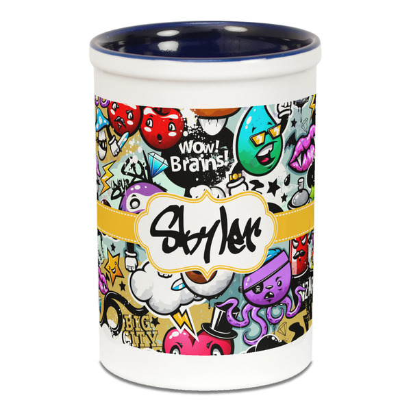 Custom Graffiti Ceramic Pencil Holders - Blue