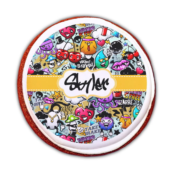 Graffiti Printed Icing Circle - Medium - On Cookie