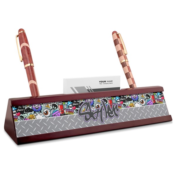 Custom Graffiti Red Mahogany Nameplate with Business Card Holder (Personalized)