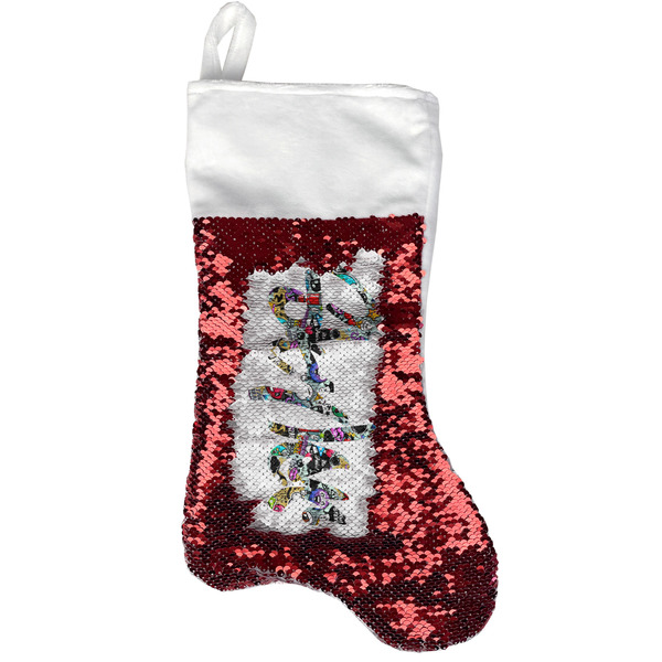 Custom Graffiti Reversible Sequin Stocking - Red (Personalized)