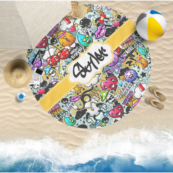 Graffiti Round Beach Towel Lifestyle