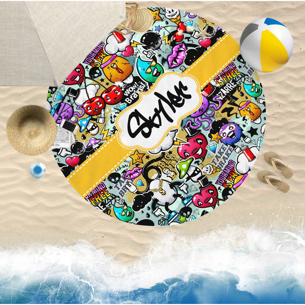 Graffiti Round Beach Towel Lifestyle