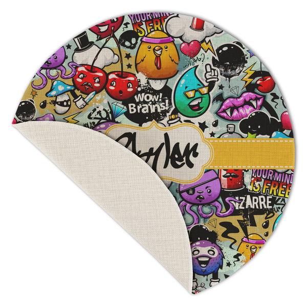 Graffiti Round Linen Placemats - Front (folded corner single sided)