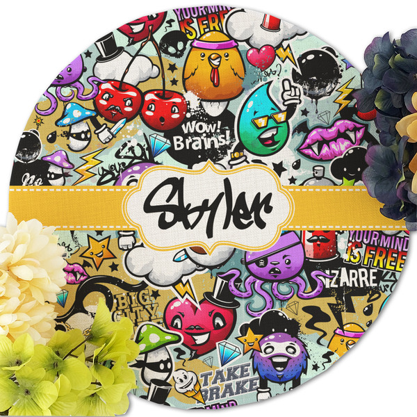 Graffiti Round Linen Placemats - Front (w flowers)