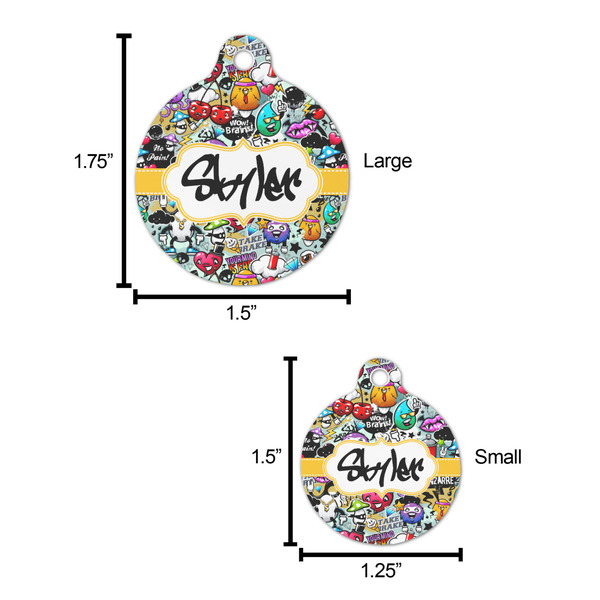 Graffiti Round Pet ID Tag - Large - Comparison Scale