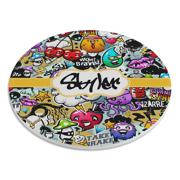 Graffiti Round Stone Trivet - Angle View