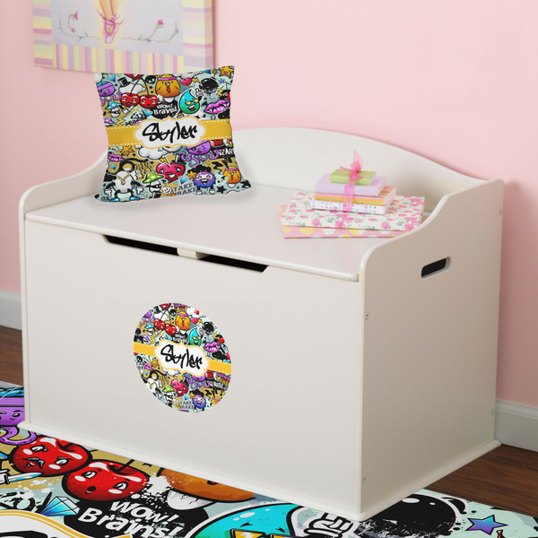 Graffiti Round Wall Decal on Toy Chest