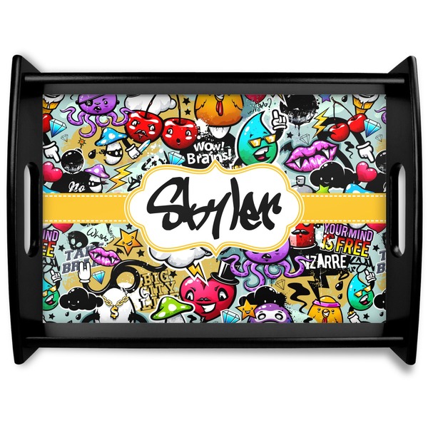 Custom Graffiti Black Wooden Tray - Large (Personalized)