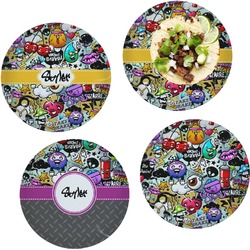 Graffiti Set of 4 Glass Lunch / Dinner Plate 10" (Personalized)