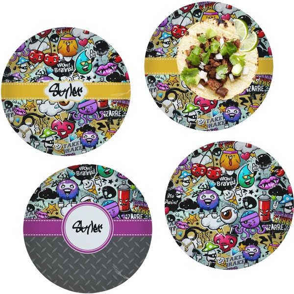 Custom Graffiti Set of 4 Glass Lunch / Dinner Plate 10" (Personalized)