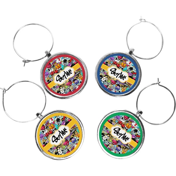 Custom Graffiti Wine Charms (Set of 4) (Personalized)