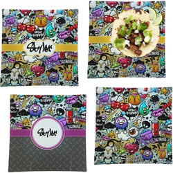 Graffiti Set of 4 Glass Square Lunch / Dinner Plate 9.5" (Personalized)