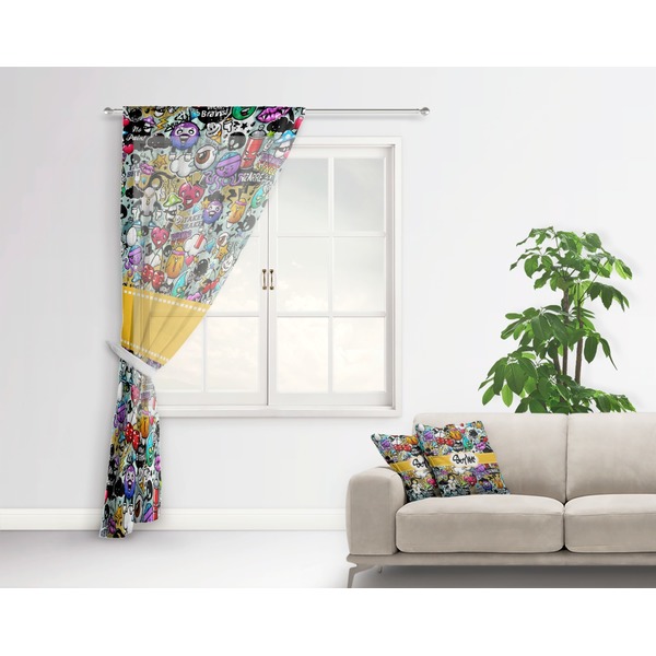 Graffiti Sheer Curtain With Window and Rod - in Room Matching Pillow