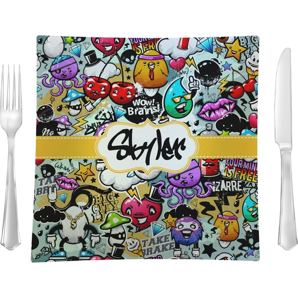 Custom Graffiti Glass Square Lunch / Dinner Plate 9.5" (Personalized)