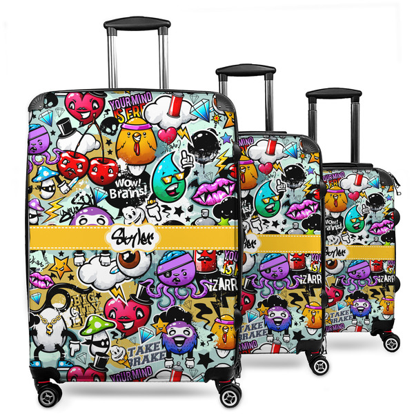 Custom Graffiti 3 Piece Luggage Set - 20" Carry On, 24" Medium Checked, 28" Large Checked (Personalized)