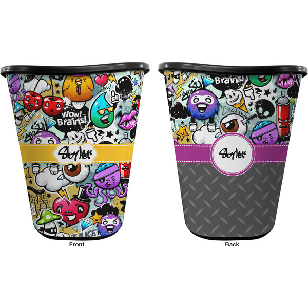 Graffiti Trash Can Black - Front and Back - Apvl