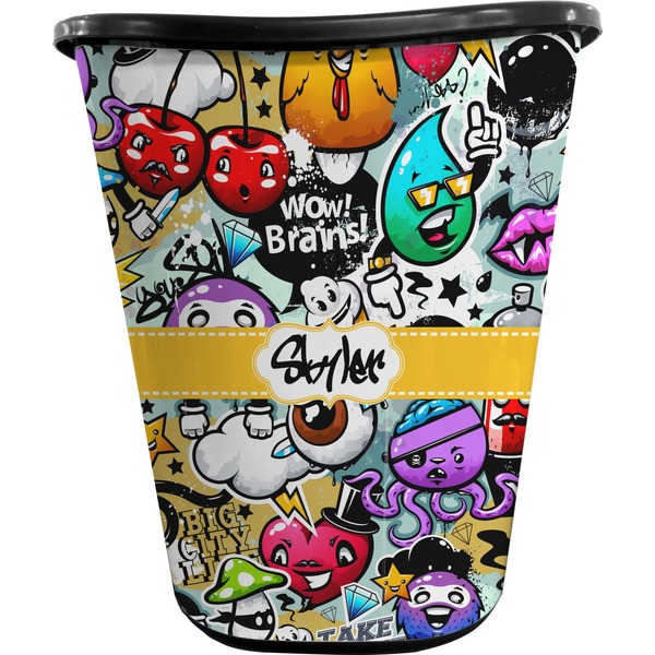 Custom Graffiti Waste Basket - Single Sided (Black) (Personalized)