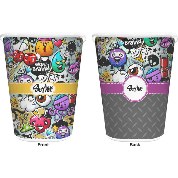 Graffiti Trash Can White - Front and Back - Apvl