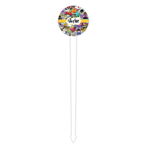 Graffiti White Plastic 4" Food Pick - Round - Single Pick