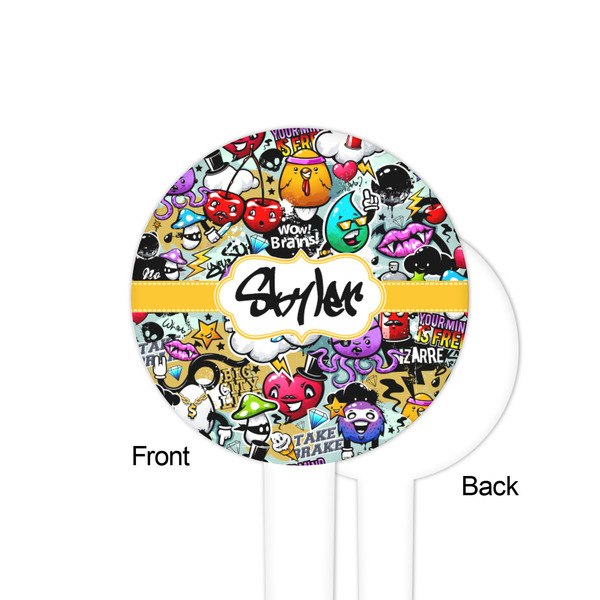 Graffiti White Plastic 4" Food Pick - Round - Single Sided - Front & Back