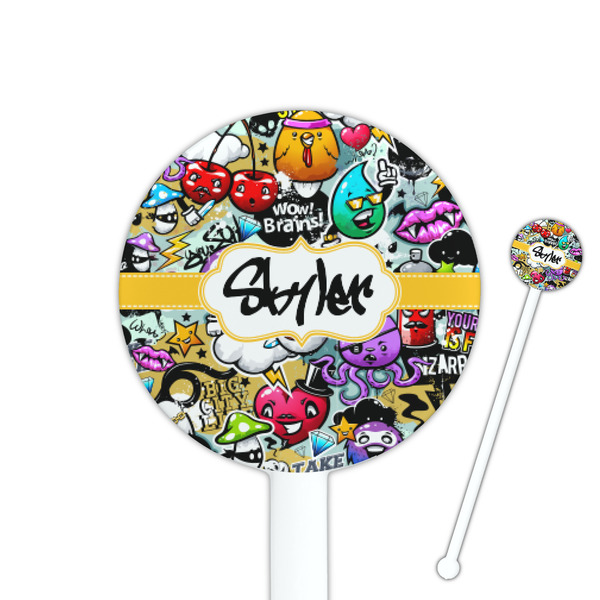 Custom Graffiti 5.5" Round Plastic Stir Sticks - White - Double Sided (Personalized)