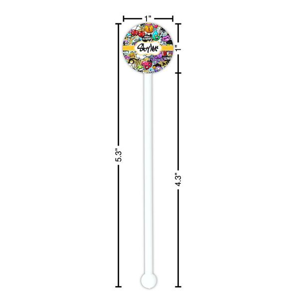 Graffiti White Plastic 5.5" Stir Stick - Round - Dimensions