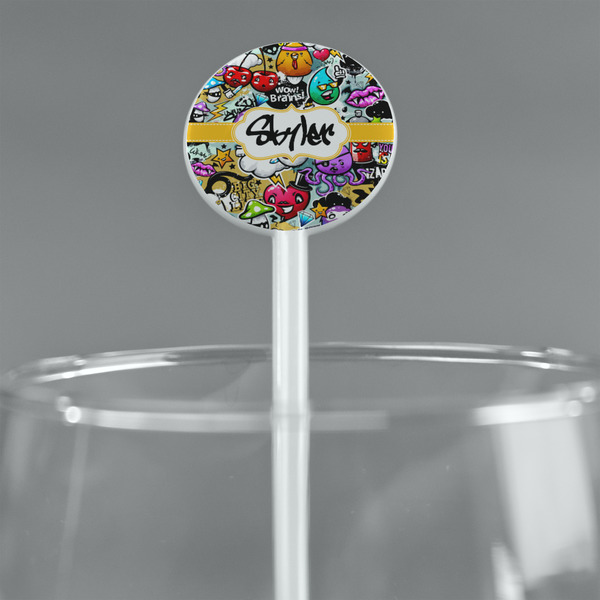 Graffiti White Plastic 5.5" Stir Stick - Round - Main