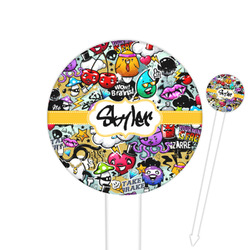 Graffiti 6" Round Plastic Food Picks - White - Double Sided (Personalized)