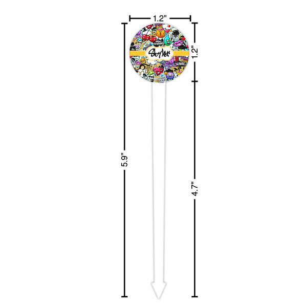 Graffiti White Plastic 6" Food Pick - Round - Dimensions