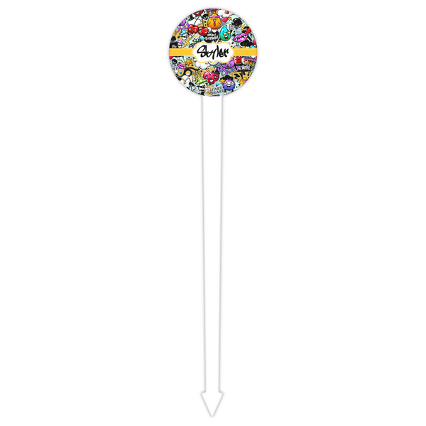 Graffiti White Plastic 6" Food Pick - Round - Single Pick