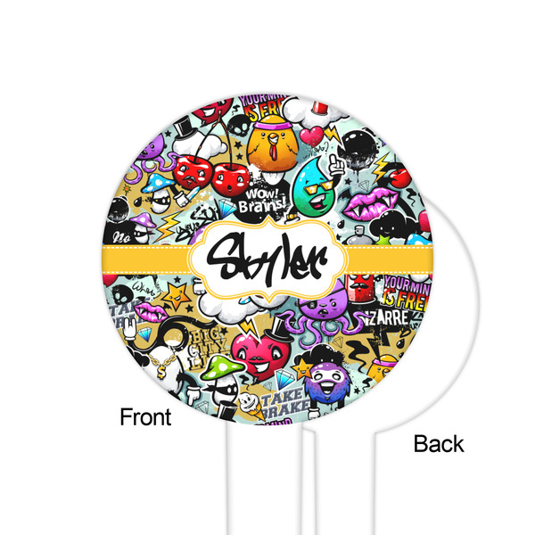 Graffiti White Plastic 6" Food Pick - Round - Single Sided - Front & Back