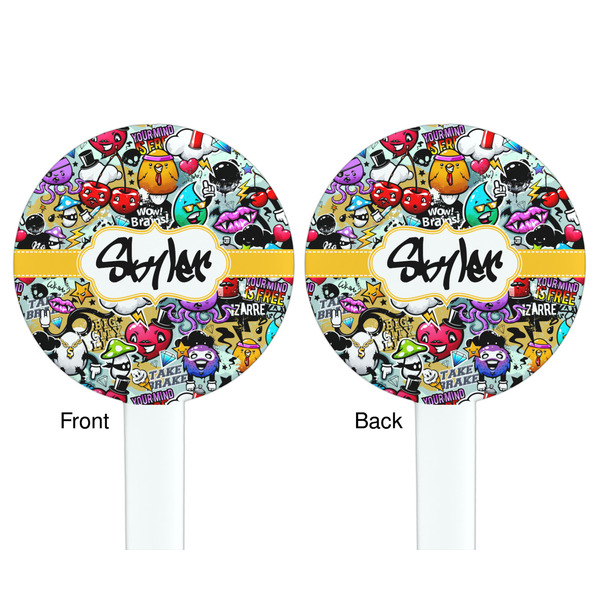 Graffiti White Plastic 7" Stir Stick - Double Sided - Round - Front & Back