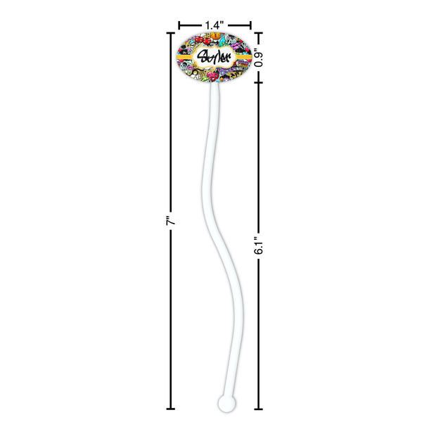 Graffiti White Plastic 7" Stir Stick - Oval - Dimensions