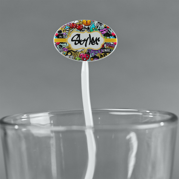 Graffiti White Plastic 7" Stir Stick - Oval - Main