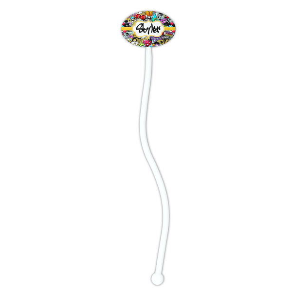 Graffiti White Plastic 7" Stir Stick - Oval - Single Stick