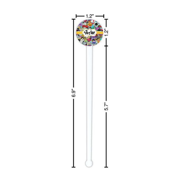Graffiti White Plastic 7" Stir Stick - Round - Dimensions