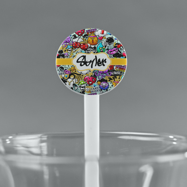 Graffiti White Plastic 7" Stir Stick - Round - Main