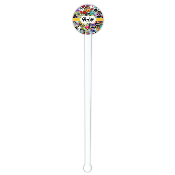 Graffiti White Plastic 7" Stir Stick - Round - Single Stick