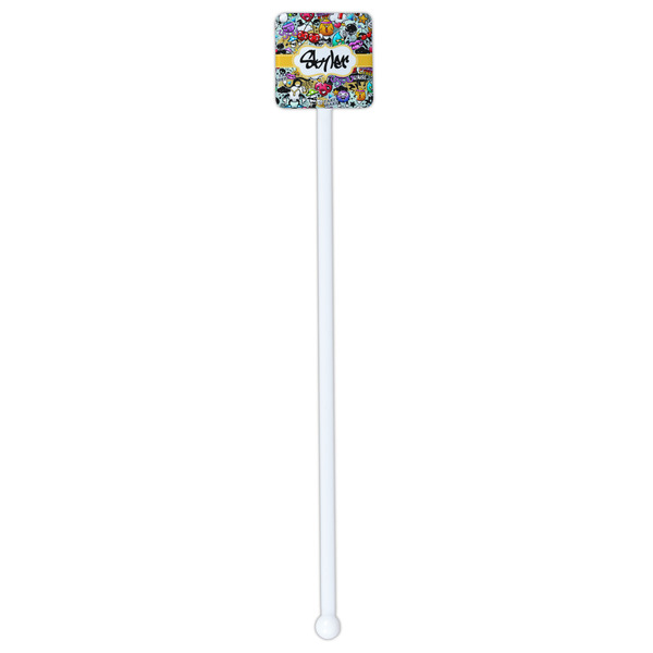 Graffiti White Plastic Stir Stick - Double Sided - Square - Single Stick