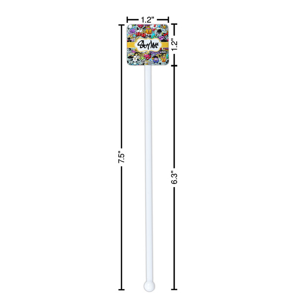 Graffiti White Plastic Stir Stick - Square - Dimensions