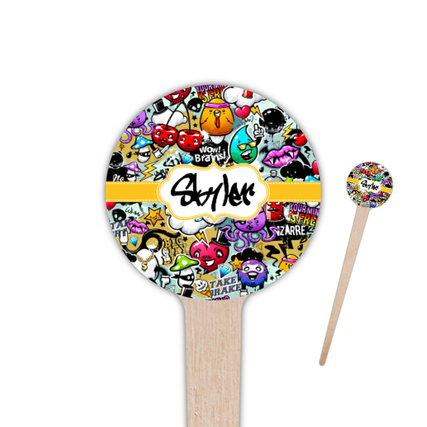 Custom Graffiti 4" Round Wooden Food Picks - Double Sided (Personalized)