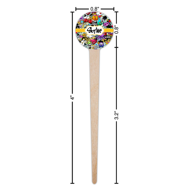 Graffiti Wooden 4" Food Pick - Round - Dimensions