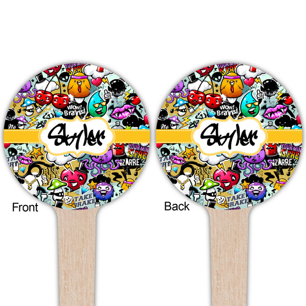 Graffiti Wooden 4" Food Pick - Round - Double Sided - Front & Back