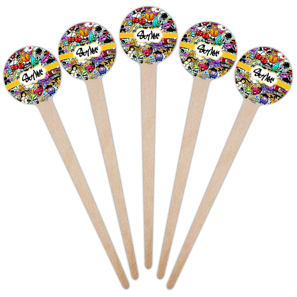 Graffiti Wooden 4" Food Pick - Round - Fan View