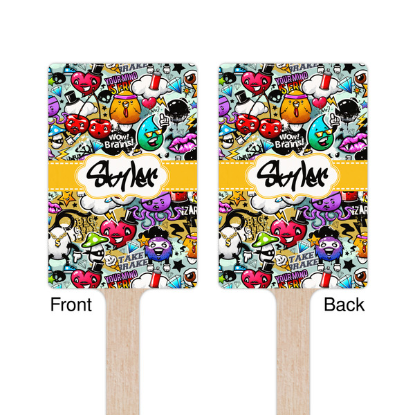 Graffiti Wooden 6.25" Stir Stick - Rectangular - Double Sided - Front & Back