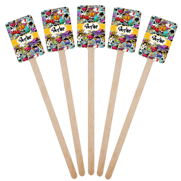 Graffiti Wooden 6.25" Stir Stick - Rectangular - Fan View