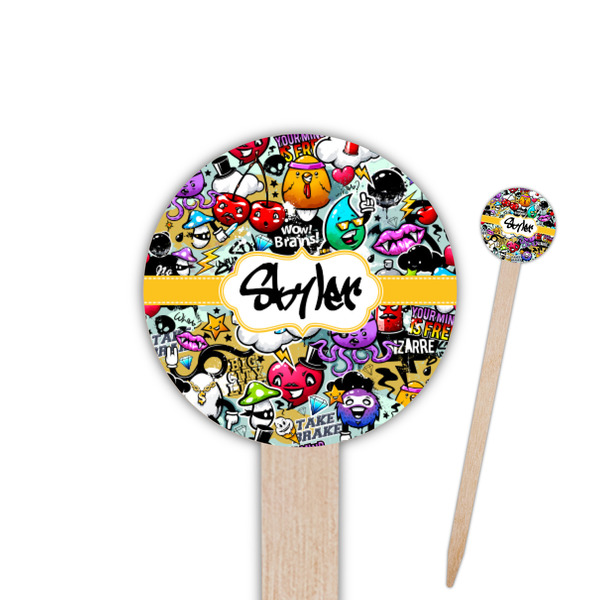 Custom Graffiti 6" Round Wooden Food Picks - Double Sided (Personalized)