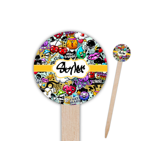 Custom Graffiti 6" Round Wooden Food Picks - Single Sided (Personalized)