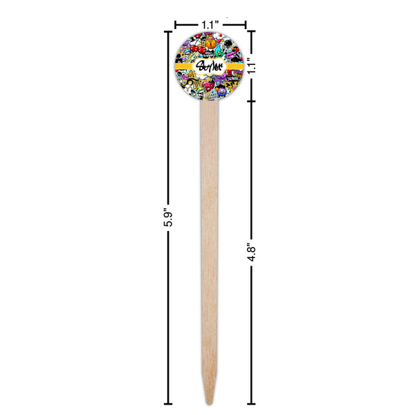 Graffiti Wooden 6" Food Pick - Round - Dimensions